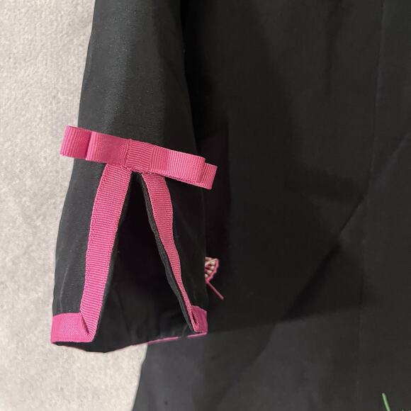 Silk Land Embroidered Silk Jacket Black Pink Parasol Design Womens Sz 4 - Picture 4 of 12